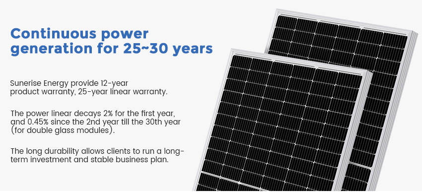 Sunerise solar panels with 30 years warranty