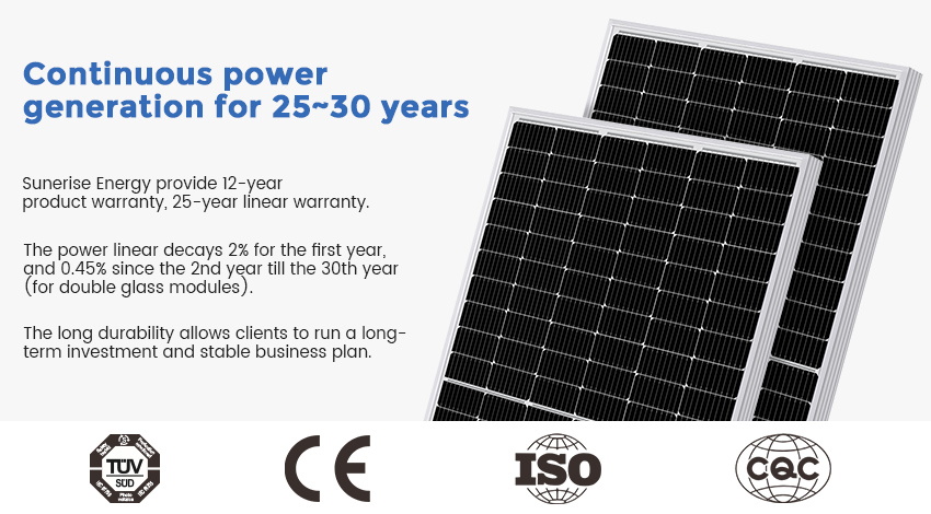 Sunerise Solar Panels with 30 Years Warranty